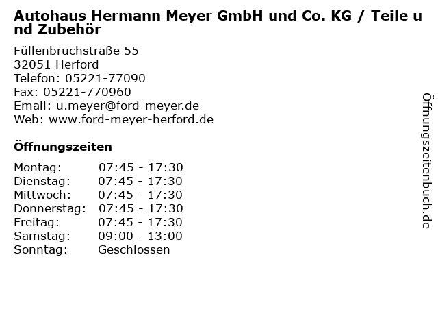Autohaus Hermann Meyer GmbH und Co. KG / Teile und Zubehör in Herford: Adresse und Öffnungszeiten