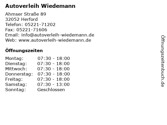 Autoverleih Wiedemann in Herford: Adresse und Öffnungszeiten