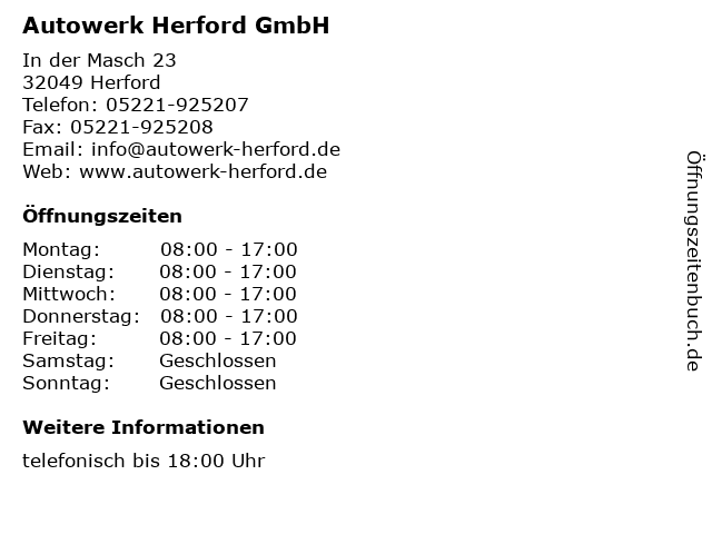Autowerk Herford GmbH in Herford: Adresse und Öffnungszeiten