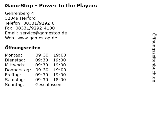 GameStop - Power to the Players in Herford: Adresse und Öffnungszeiten