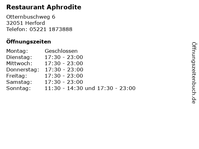Restaurant Aphrodite in Herford: Adresse und Öffnungszeiten