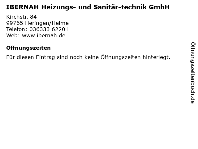 IBERNAH Heizungs- und Sanitär-technik GmbH in Heringen/Helme: Adresse und Öffnungszeiten