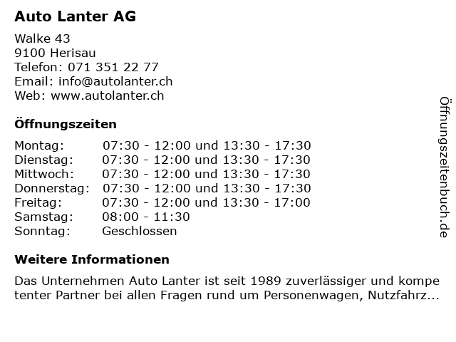 Auto Lanter AG in Herisau: Adresse und Öffnungszeiten