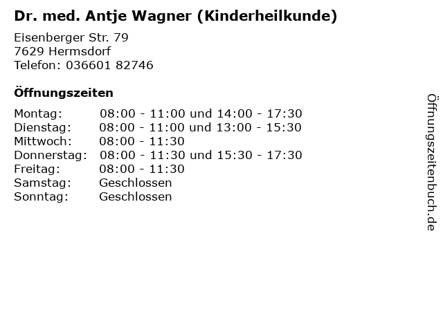 Dr. med. Antje Wagner (Kinderheilkunde) in Hermsdorf: Adresse und Öffnungszeiten