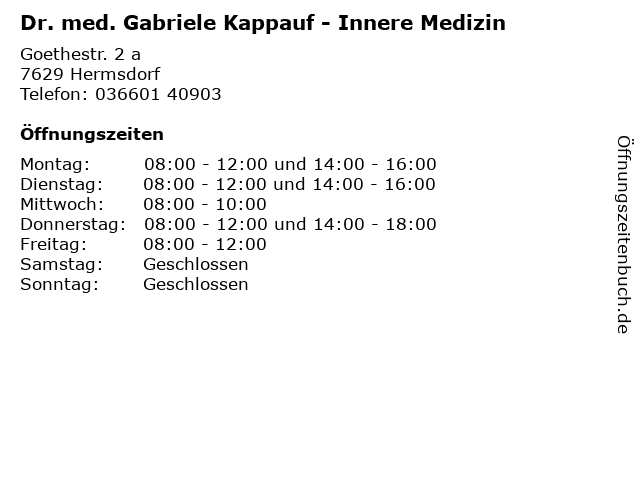 Dr. med. Gabriele Kappauf - Innere Medizin in Hermsdorf: Adresse und Öffnungszeiten
