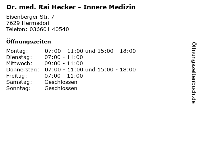 Dr. med. Rai Hecker - Innere Medizin in Hermsdorf: Adresse und Öffnungszeiten