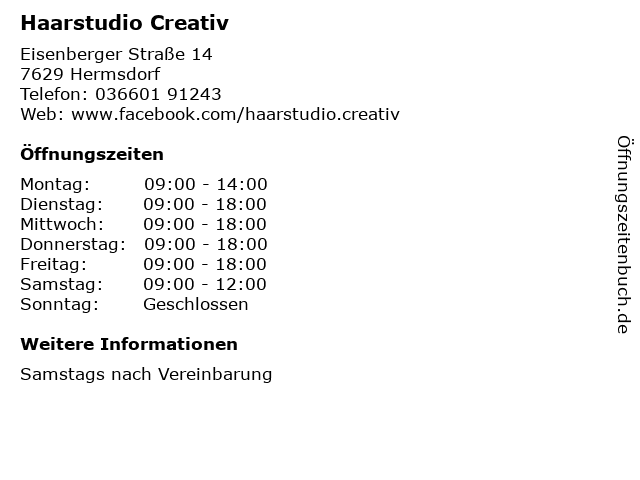 Haarstudio Creativ in Hermsdorf: Adresse und Öffnungszeiten