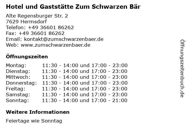 Hotel und Gaststätte Zum Schwarzen Bär in Hermsdorf: Adresse und Öffnungszeiten