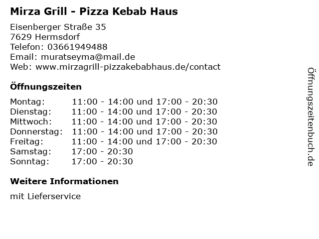 Mirza Grill - Pizza Kebab Haus in Hermsdorf: Adresse und Öffnungszeiten
