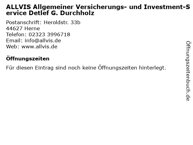 ALLVIS Allgemeiner Versicherungs- und Investment-Service Detlef G. Durchholz in Herne: Adresse und Öffnungszeiten