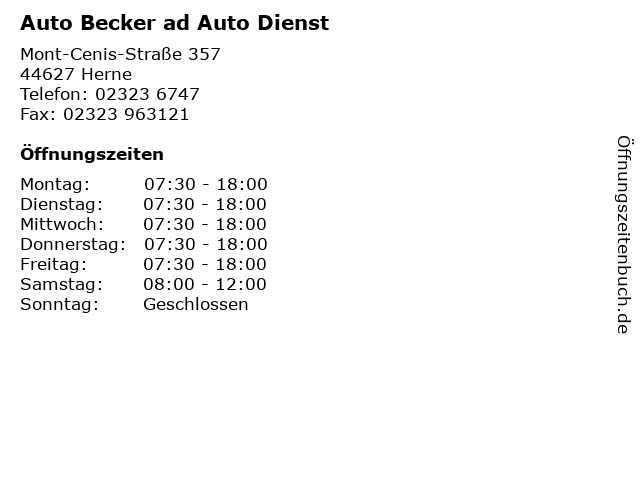 Auto Becker ad Auto Dienst in Herne: Adresse und Öffnungszeiten