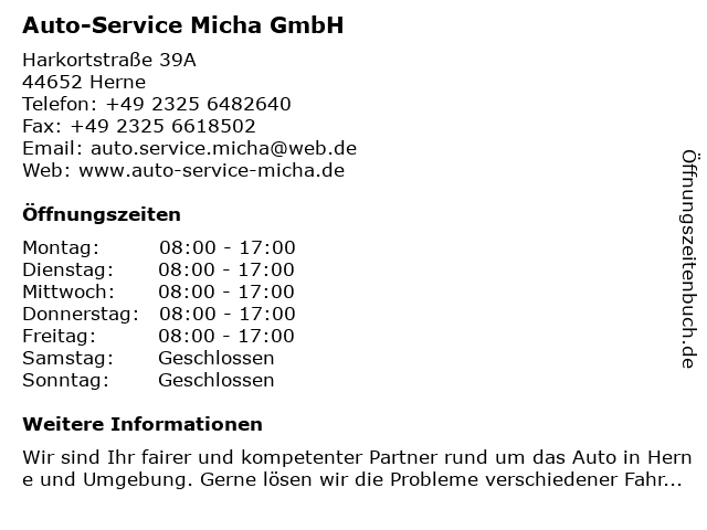 Auto-Service Micha GmbH in Herne: Adresse und Öffnungszeiten