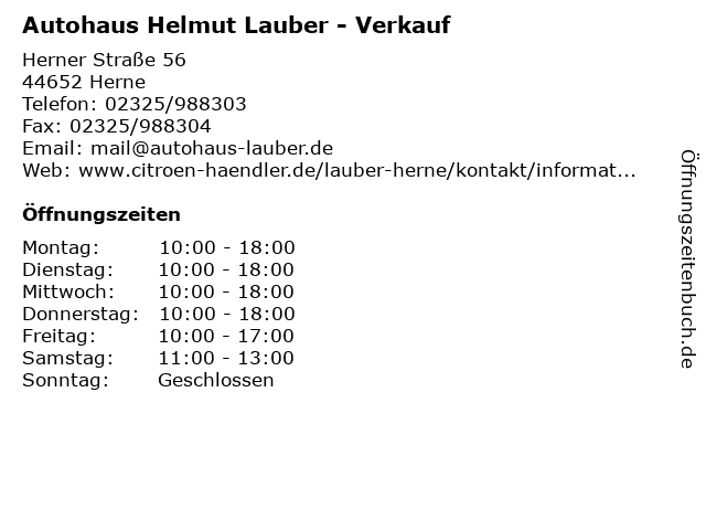 Autohaus Helmut Lauber - Verkauf in Herne: Adresse und Öffnungszeiten