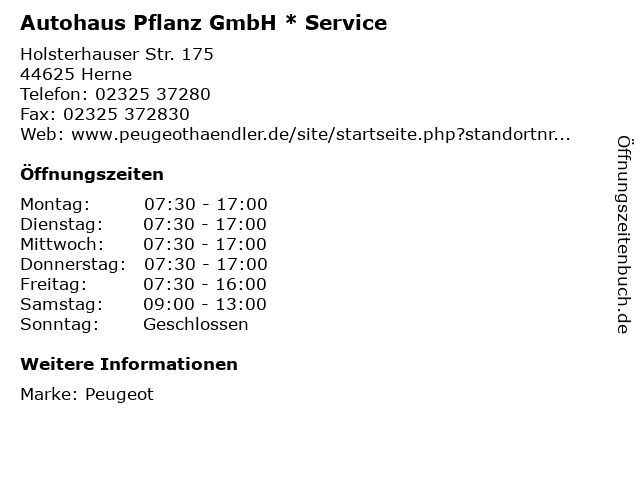 Autohaus Pflanz GmbH * Service in Herne: Adresse und Öffnungszeiten