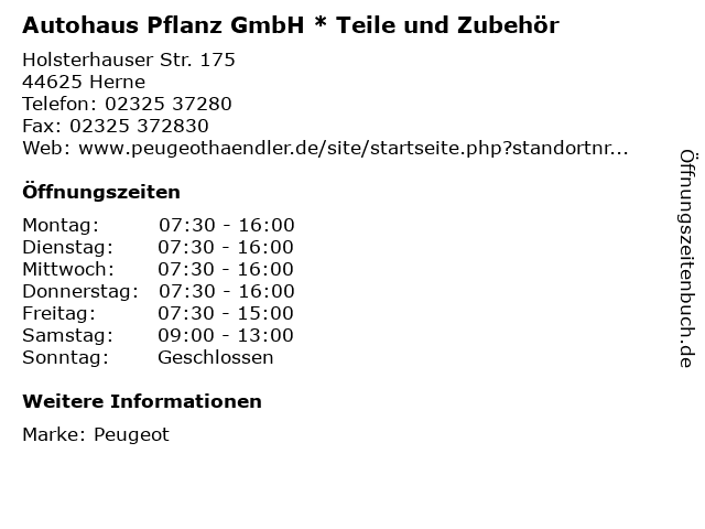 Autohaus Pflanz GmbH * Teile und Zubehör in Herne: Adresse und Öffnungszeiten