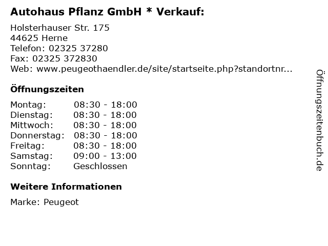 Autohaus Pflanz GmbH * Verkauf: in Herne: Adresse und Öffnungszeiten