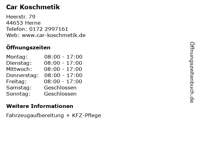 Car Koschmetik in Herne: Adresse und Öffnungszeiten