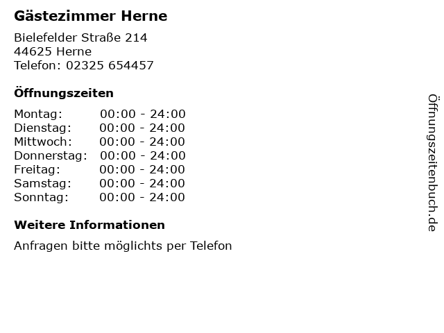 Gästezimmer Herne in Herne: Adresse und Öffnungszeiten