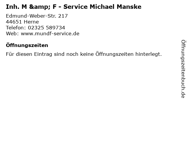 Inh. M & F - Service Michael Manske in Herne: Adresse und Öffnungszeiten