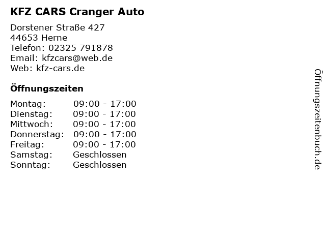 KFZ CARS Cranger Auto in Herne: Adresse und Öffnungszeiten