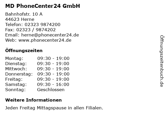 MD PhoneCenter24 GmbH in Herne: Adresse und Öffnungszeiten