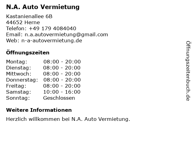 N.A. Auto Vermietung in Herne: Adresse und Öffnungszeiten