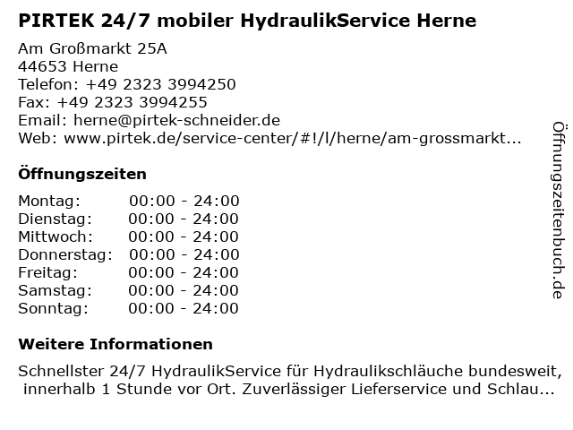 PIRTEK 24/7 mobiler HydraulikService Herne in Herne: Adresse und Öffnungszeiten
