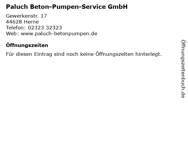 Paluch Beton-Pumpen-Service GmbH in Herne: Adresse und Öffnungszeiten