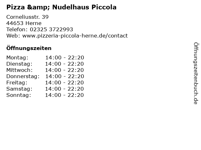 Pizza & Nudelhaus Piccola in Herne: Adresse und Öffnungszeiten