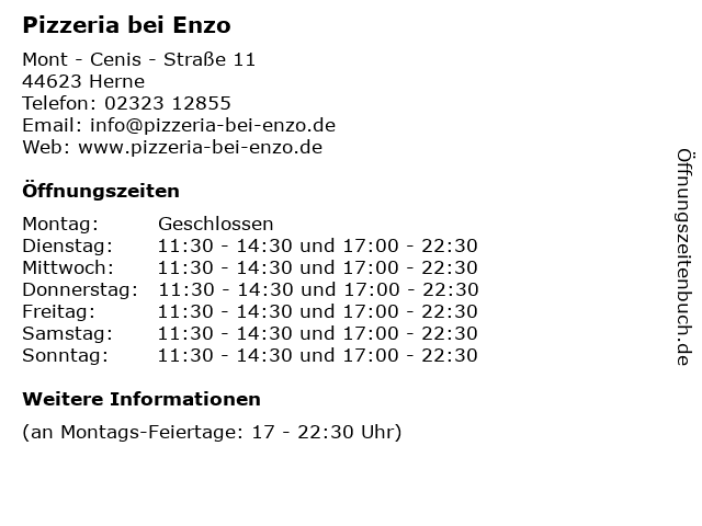 Pizzeria bei Enzo in Herne: Adresse und Öffnungszeiten