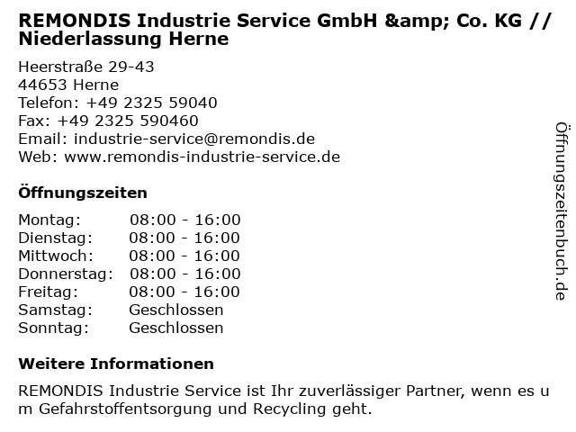 REMONDIS Industrie Service GmbH & Co. KG // Niederlassung Herne in Herne: Adresse und Öffnungszeiten