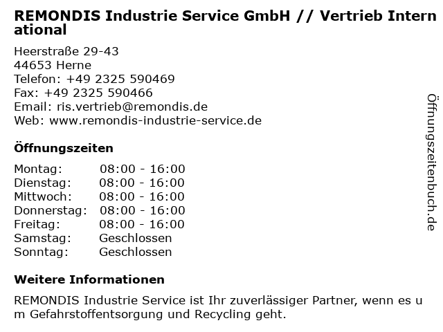 REMONDIS Industrie Service GmbH in Herne: Adresse und Öffnungszeiten