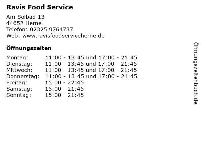 Ravis Food Service in Herne: Adresse und Öffnungszeiten
