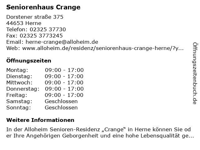 Seniorenhaus Crange in Herne: Adresse und Öffnungszeiten