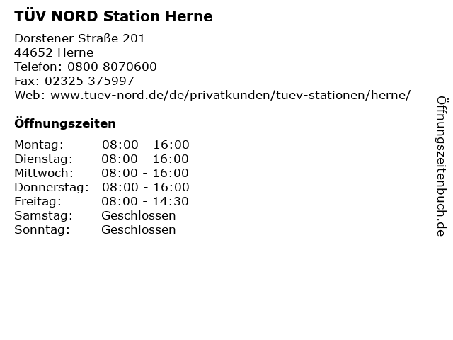 TÜV NORD Station Herne in Herne: Adresse und Öffnungszeiten