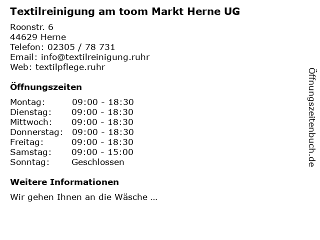 Textilreinigung am toom Markt Herne UG in Herne: Adresse und Öffnungszeiten