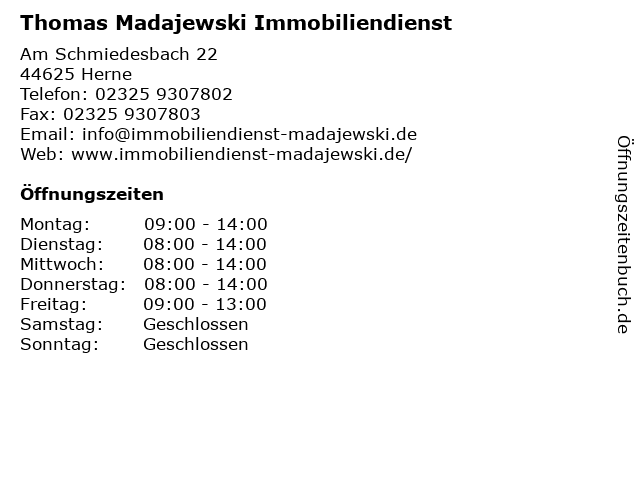 Thomas Madajewski Immobiliendienst in Herne: Adresse und Öffnungszeiten