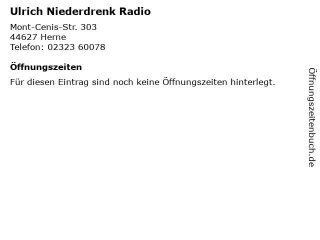 Ulrich Niederdrenk Radio in Herne: Adresse und Öffnungszeiten