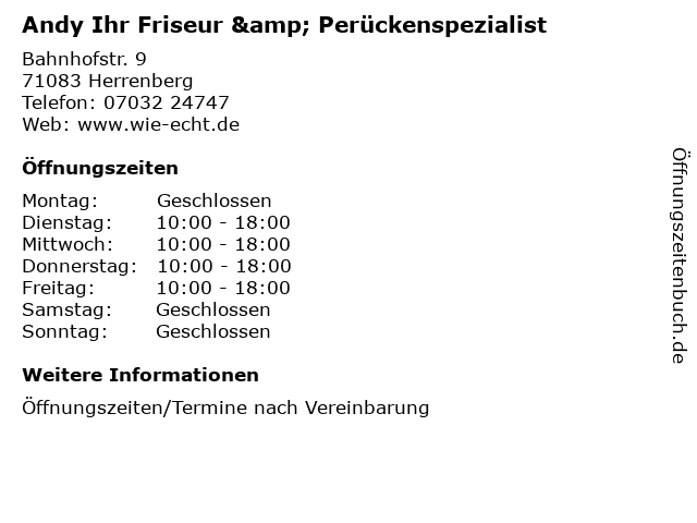 ᐅ Offnungszeiten Andy Ihr Friseur Peruckenspezialist Bahnhofstr 9 In Herrenberg