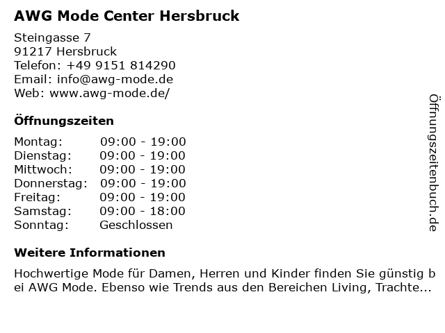 AWG Mode Center in Hersbruck: Adresse und Öffnungszeiten