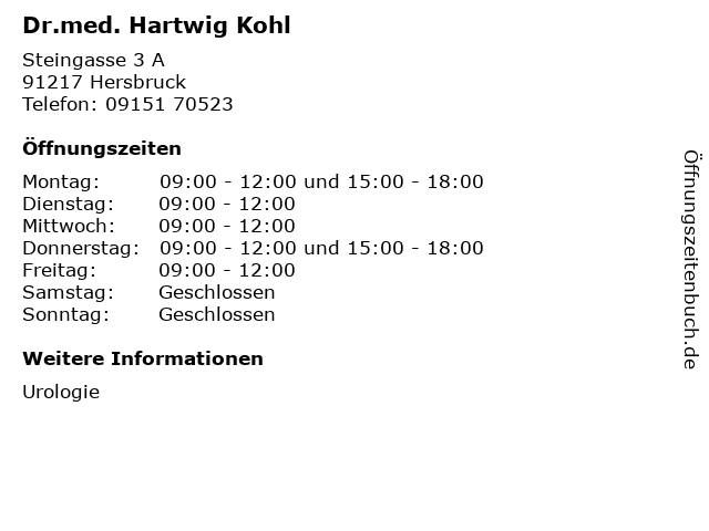 Dr.med. Hartwig Kohl in Hersbruck: Adresse und Öffnungszeiten