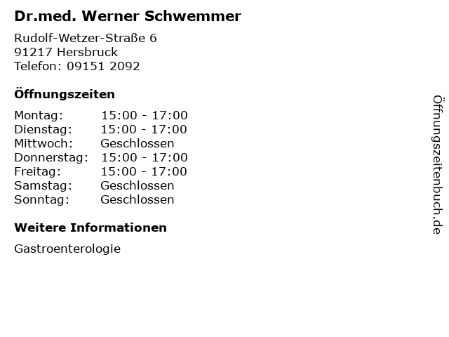 Dr.med. Werner Schwemmer in Hersbruck: Adresse und Öffnungszeiten