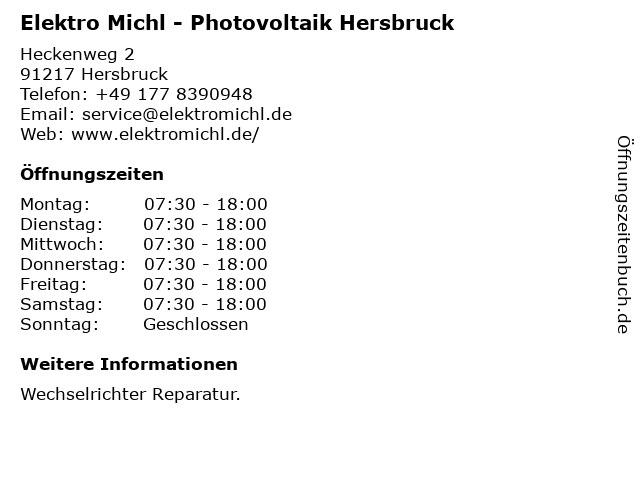 Elektro Michl - Photovoltaik Hersbruck in Hersbruck: Adresse und Öffnungszeiten