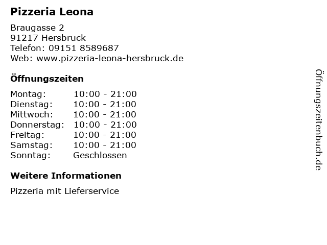 Pizzeria Leona in Hersbruck: Adresse und Öffnungszeiten