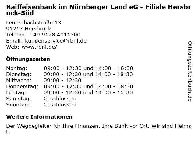 ᐅ Offnungszeiten Raiffeisenbank Hersbruck Eg Geschaftsstelle