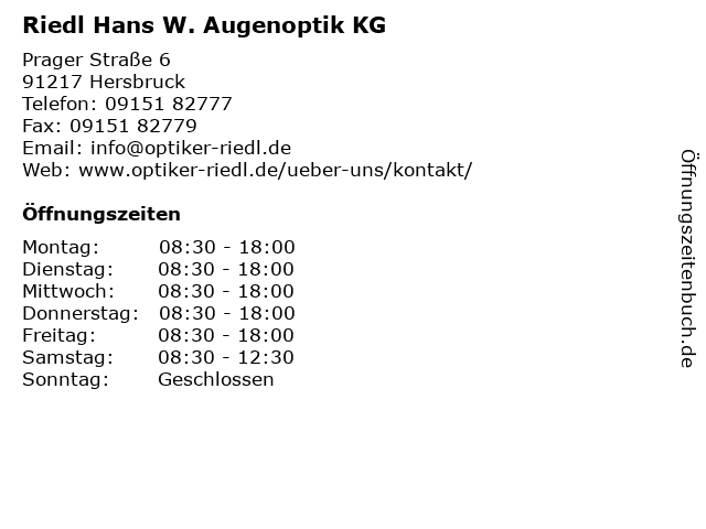 Riedl Hans W. Augenoptik KG in Hersbruck: Adresse und Öffnungszeiten