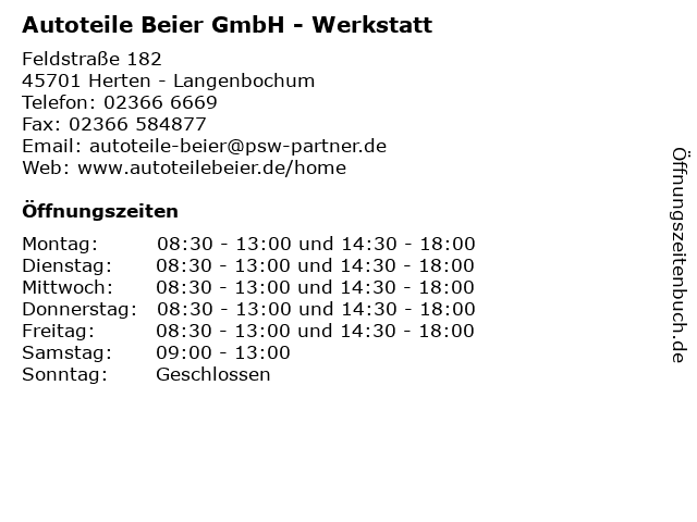 Autoteile Beier GmbH in Herten - Langenbochum: Adresse und Öffnungszeiten