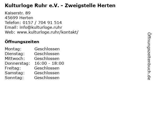 Kulturloge Ruhr e.V. - Zweigstelle Herten in Herten: Adresse und Öffnungszeiten