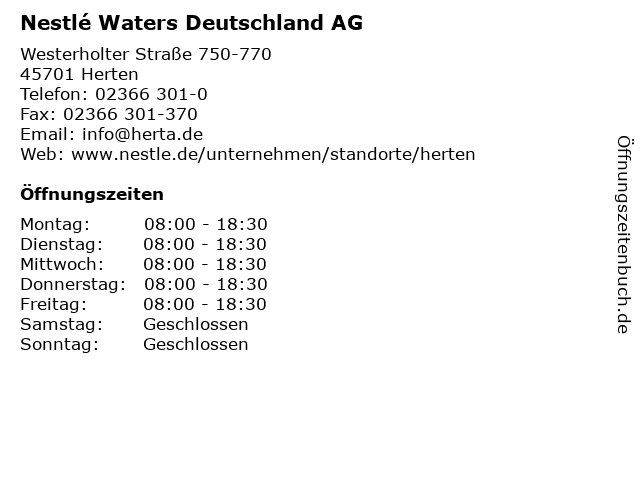 Nestlé Waters Deutschland AG in Herten: Adresse und Öffnungszeiten