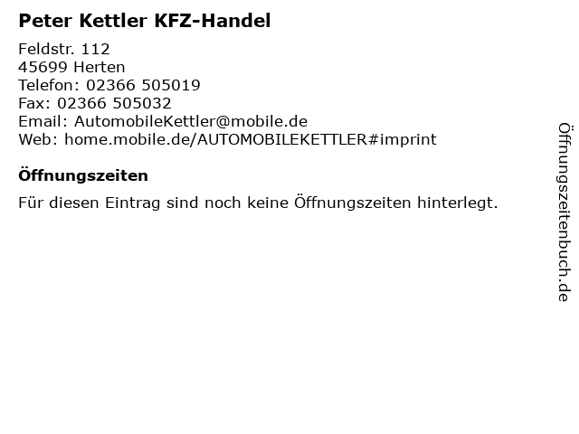 Peter Kettler KFZ-Handel in Herten: Adresse und Öffnungszeiten
